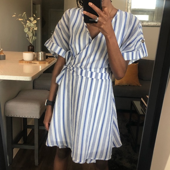 Striped A-Line Wrap Dress - Picture 2 of 4